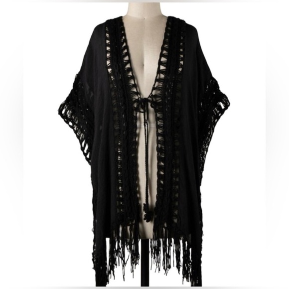 Miracle Tops - NWT Bohemian Black Dolman Sleeve Crochet Kimono Cardigan Size Small/Medium